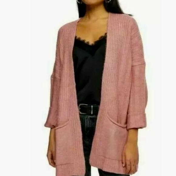 Front Ribbed Knit Cardigan Sweater 